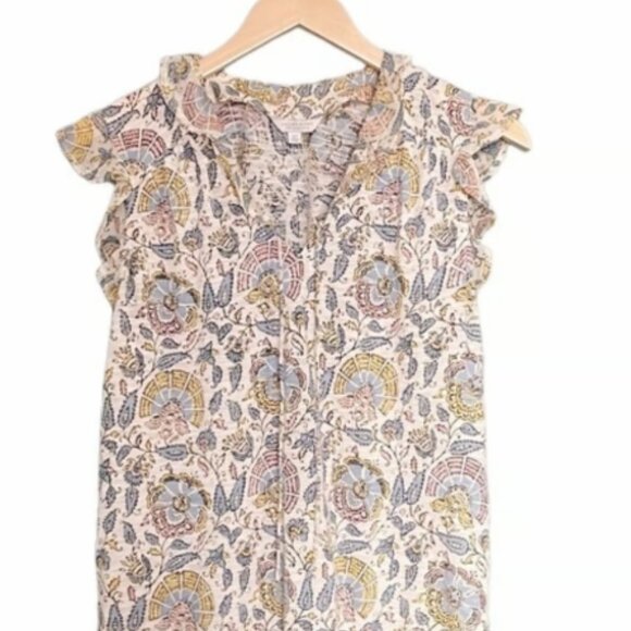 Lucky Brand Top Floral Flutter Sleeve Peasant Ivory Pastel Boho Women's Sz Small - Picture 4 of 4